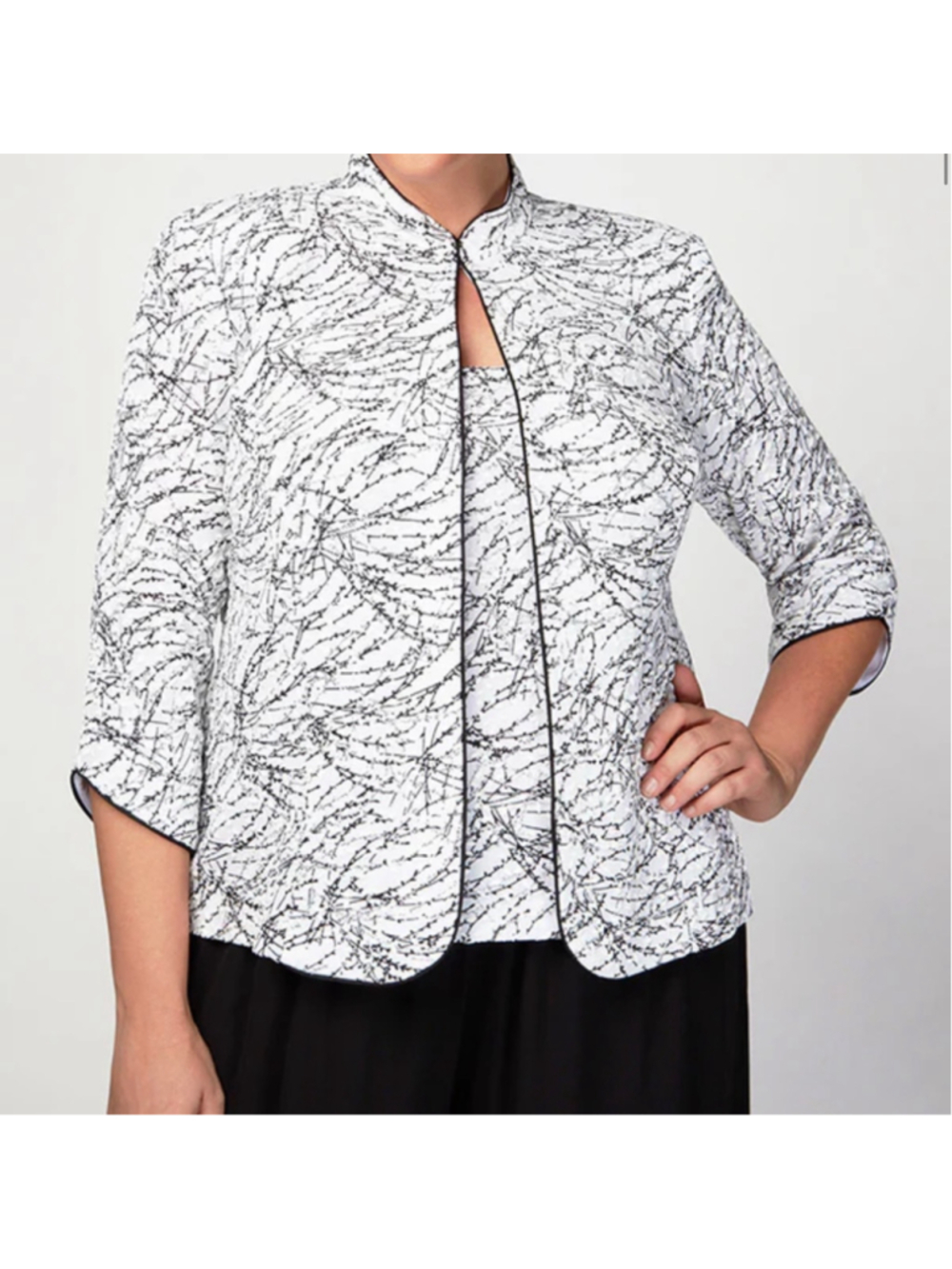 Alex Evenings Petite LP Blazer Jacket White Black Patterned NWT